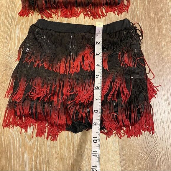 Costume Gallery dance 2 piece red sequin fringe tip skirt 20653 child SC - Picture 4 of 10